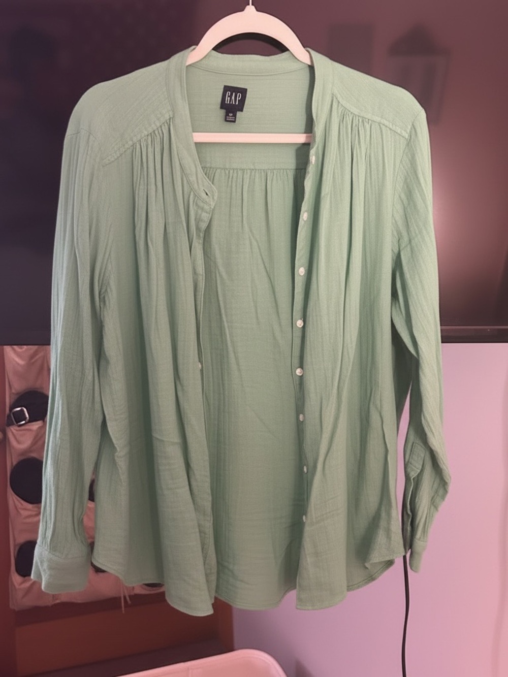 GAP Light Sage Green Button-Front Shirt